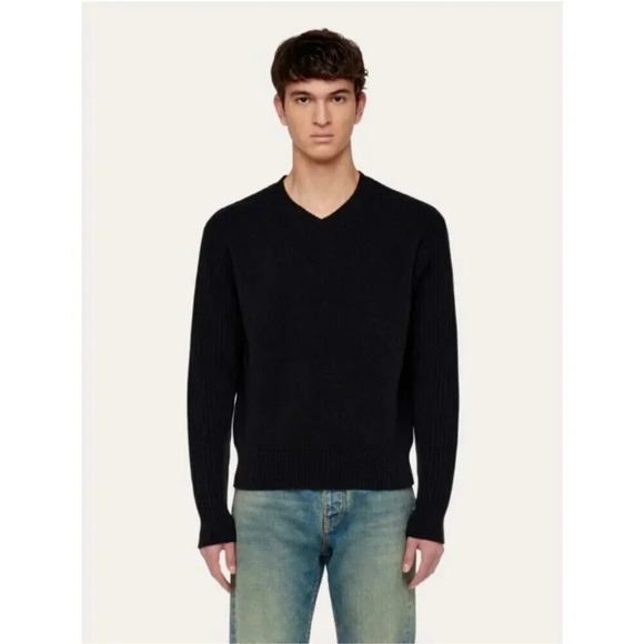 Tasso Elba 100% Cashmere Sweater Black V-Neck Long Sleeve Pullover Size Medium - Picture 1 of 13